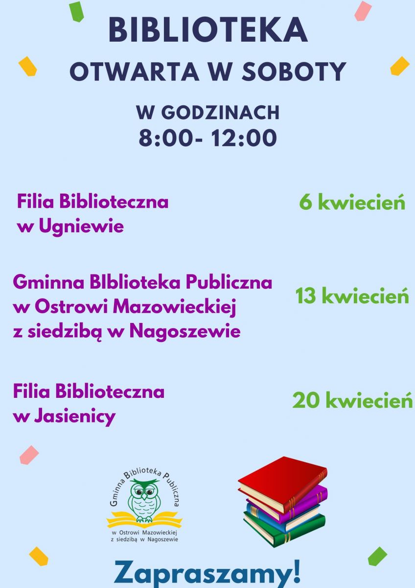Informacja o otwarciu biblioteki w soboty